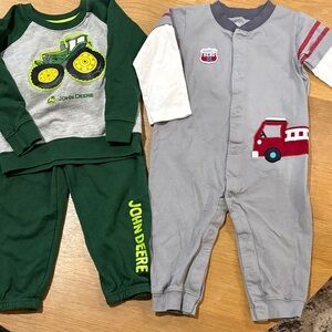 John Deere Green Tractor Outfit and Gray Fire Truck Romper